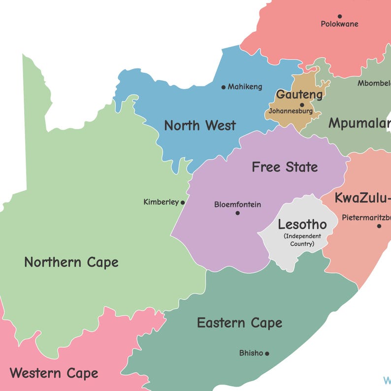 South Africa Map With Provinces and Capitals, Detailed South Africa ...