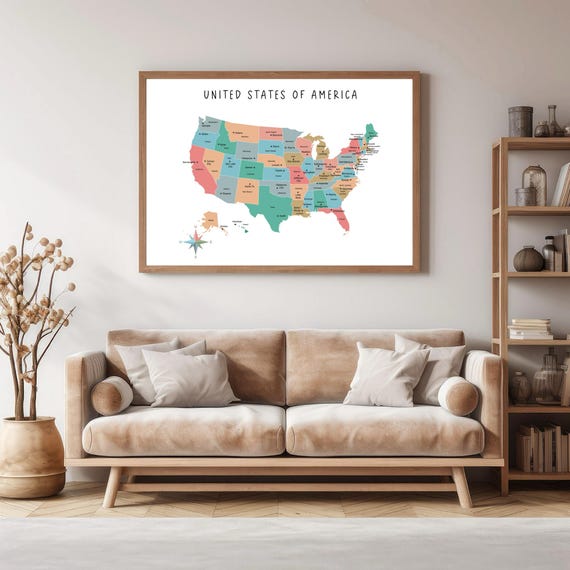 アメリカ合衆国地図、学校用アメリカ地図ウォールアート、教育ポスター