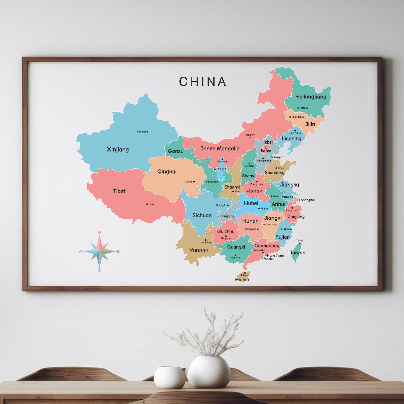 china-map-poster-with-provinces-and-capitals-colorful-political-map-of