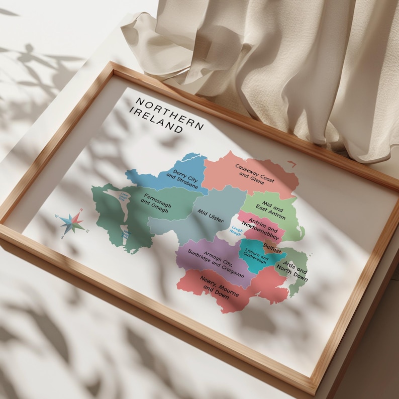 Label Strabane Northern Ireland Map With Districts, UK Geography Poster for Kids ...