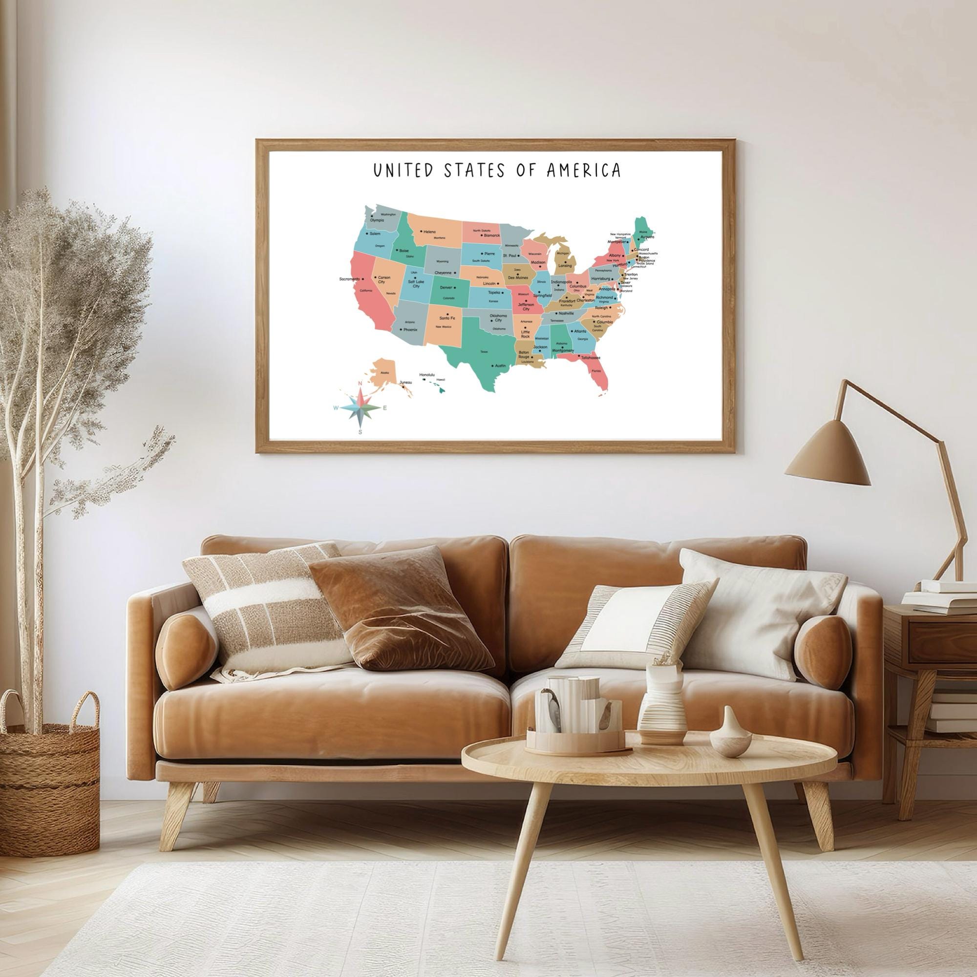 United States America Map, USA Map Wall Art for School, Educational ...