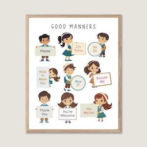Good manners poster, Good Behavior Poster Printable, educational wall art, back to school, teacher classroom decor, playroom poster