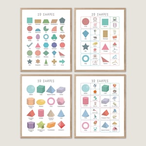 2D und 3D Regenbogen Formen Poster, Klasse 1 oder Grundschulbildung Klassenzimmer Poster Geometrie Mathe Poster, 3D Formen, Formen Lernposter