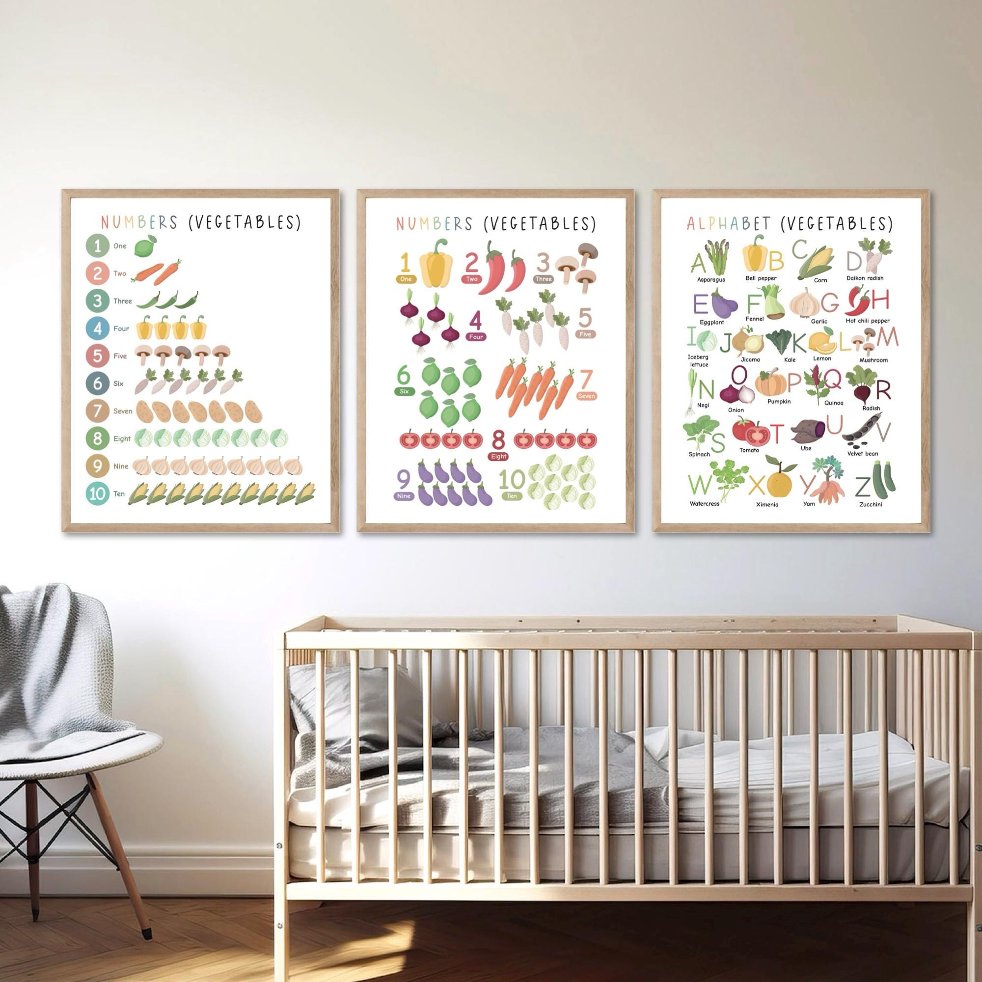 Vegetable Alphabet & Numbers Print Set, Homeschool Decor (digital ...