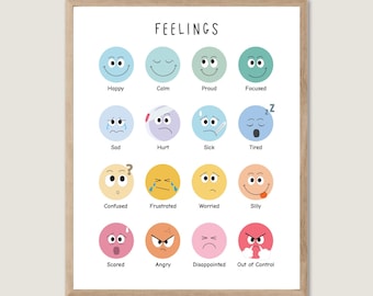 Feelings Chart Poster, Rainbow Emotions Print, Montessori Decor (Digital Download)