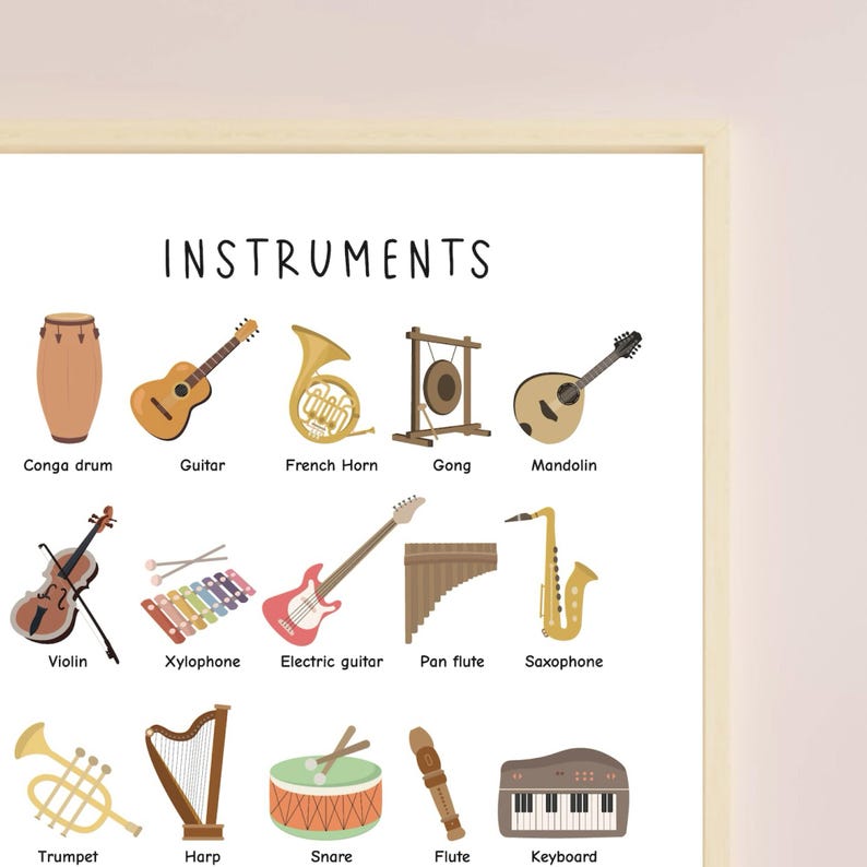 Word Instruments Musical Instruments Poster, Homeschool Prints, Rainbow Musical Print ...