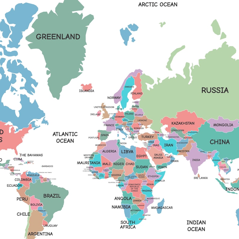World Map With Countries Labeled, Detailed World Geography Poster for ...