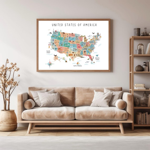 印刷可能なアメリカ合衆国地図、子供向けのアメリカ地図、旅行地図