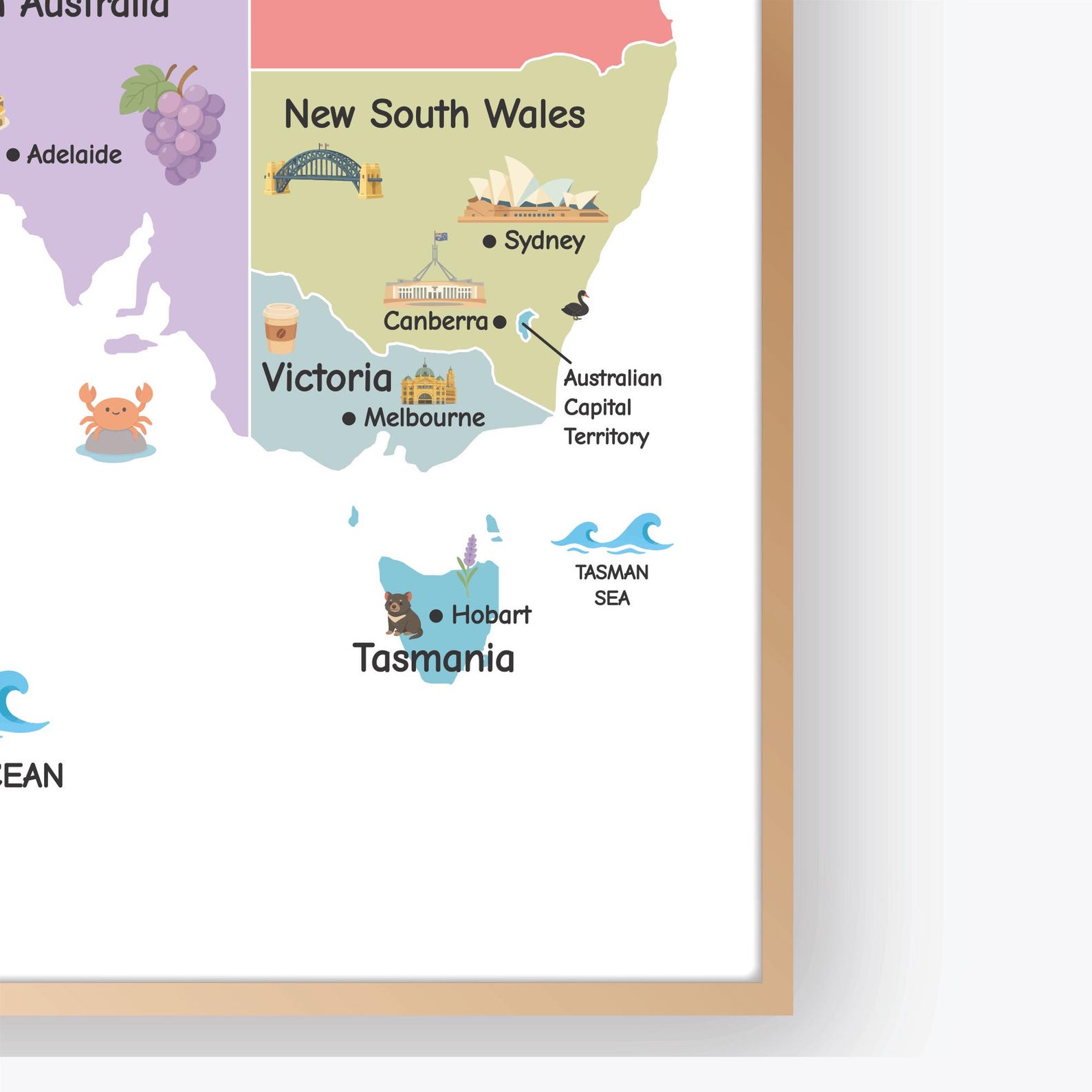 Australia Illustrated Map Printable With States and Capitals Colorful ...