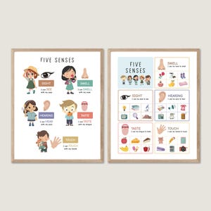 Poster Fünf Sinne, 5 Sinne druckbare Wandkunst, Hören Sehen Riechen Geschmack Touch, Kleinkindzimmer, Homeschool Lernposter