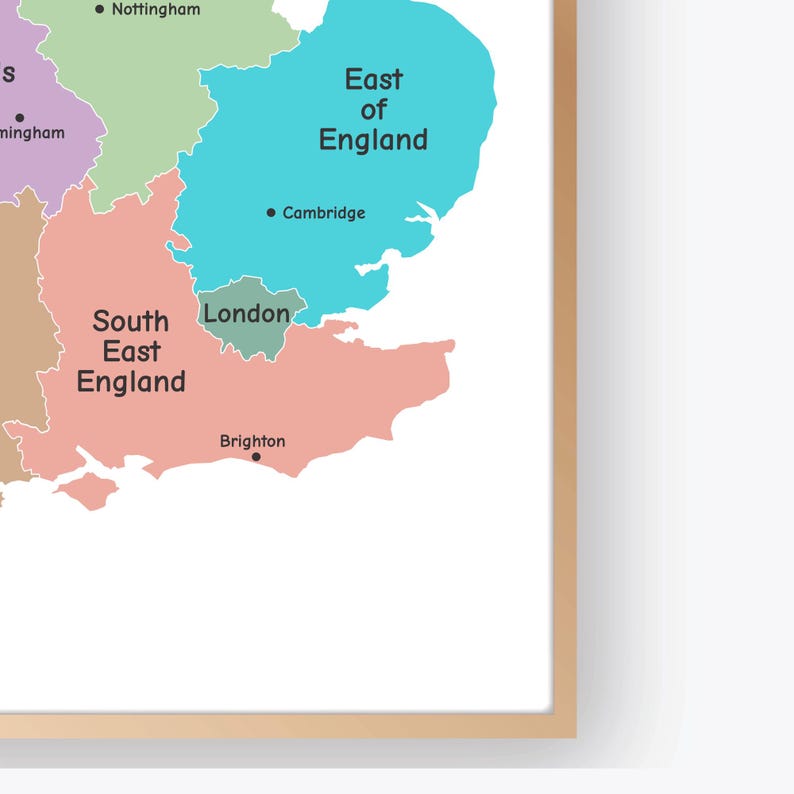 England Map With Regions and Major Cities, UK Geography Poster for Kids ...