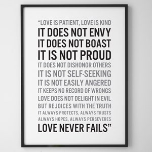 Wall decor, Digital Print, love is patient love is kind, Printable Wall Art, Printable Quote, Typography, Home Decor, Motivational,  QP59