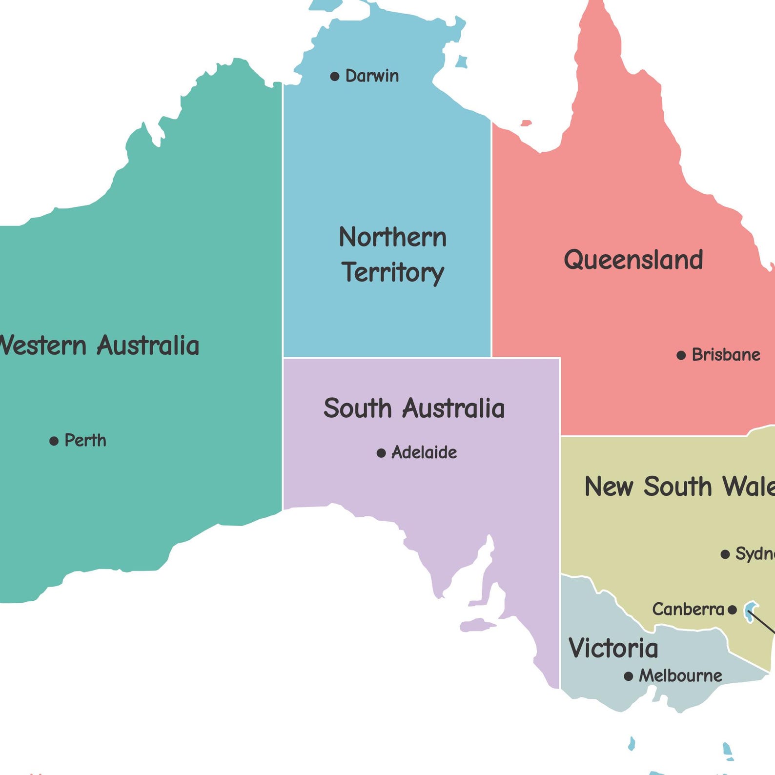 Australia Colorful Map Printable With States and Capitals Modern ...