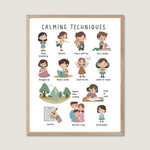 Poster sur les techniques d'apaisement pour tout-petit, Stratégies pour se calmer, habiletés d'adaptation pour les enfants, panneau pour calmer le coin, tableau des stratégies pour se calmer