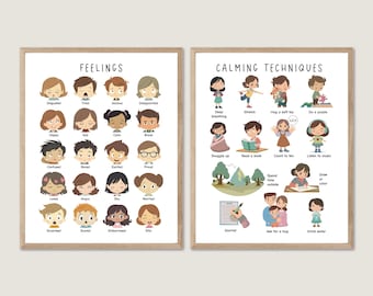 Feelings & Calming Techniques Poster, Playroom Wall Art (Digital Download)