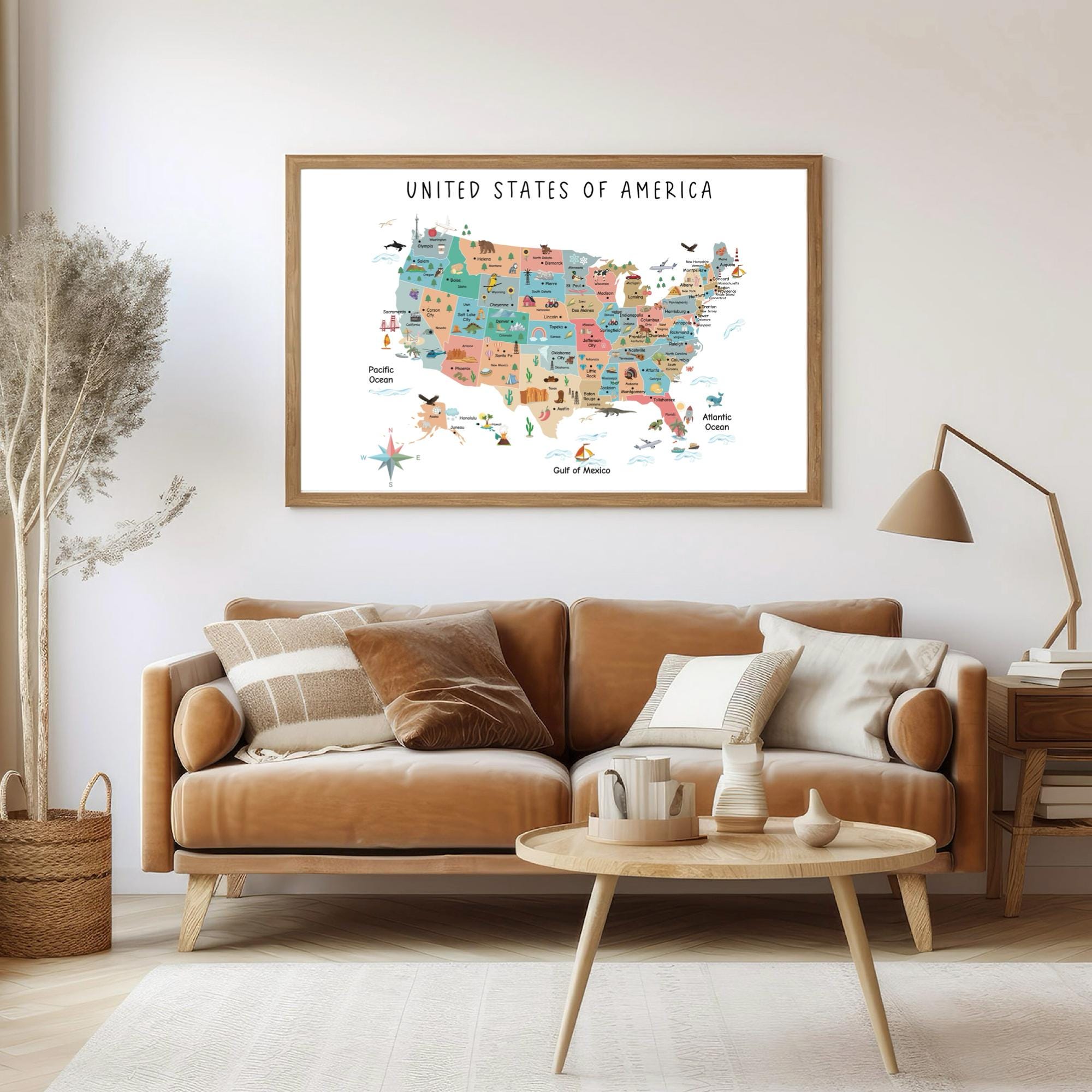 印刷可能なアメリカ合衆国地図、子供向けのアメリカ地図、旅行地図