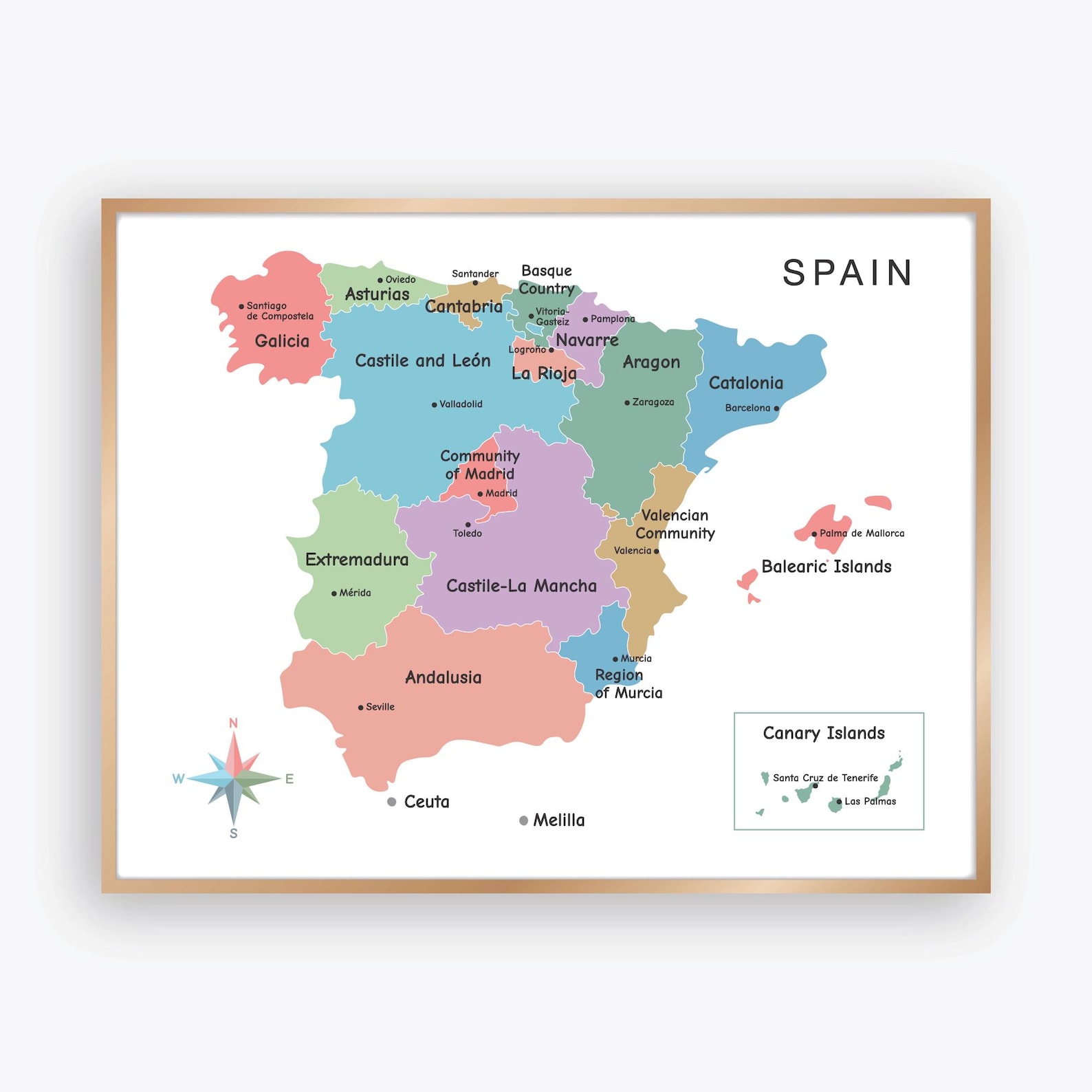 Spain Map With Autonomous Communities and Capitals, Detailed Spain ...