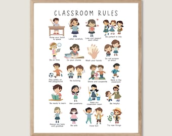 Poster klasregels, pastelkleurige klasdecoratie (digitale download)