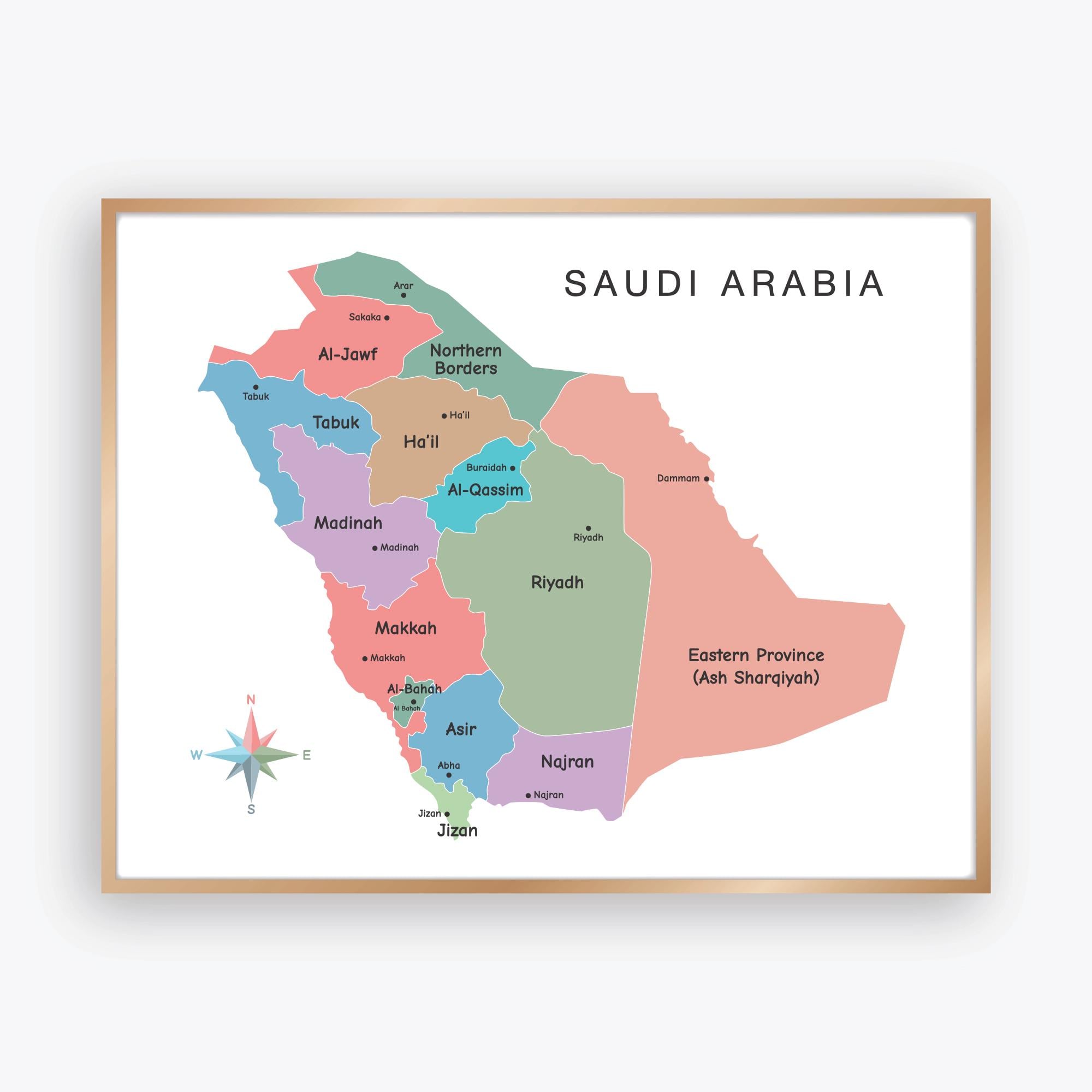 Saudi Geography Saudi Arabia Map for Kids With Provinces and Major Cities, Illustrated ...
