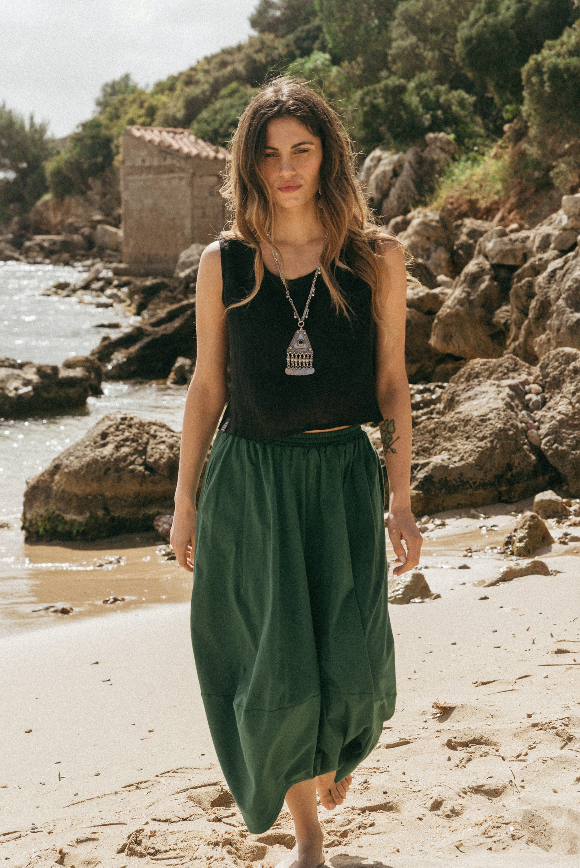 Long Cotton Skirt Green Bubble Skirt Maxi Skirt With Pockets Loose Cotton Skirt Festival Clothing Etsy