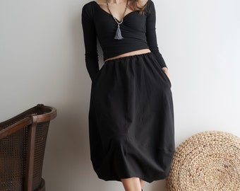 Long maxi cotton skirt with pockets Run black