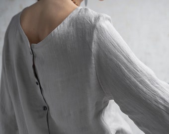 Grey linen blouse Toskany, boho linen top, grey blouse