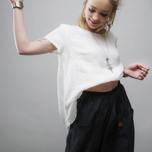 Linen white summer blouse, Linen white top, Women&#39;s short sleeve linen top, White tshirt, Loose summer blouse