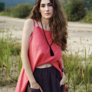 Leinen-Sommeroberteil Nubya ∆ Leinenbluse ∆ Rosa Sommeroberteil ∆ Damenbluse in Rosa ∆ Boho-Sommeroberteil