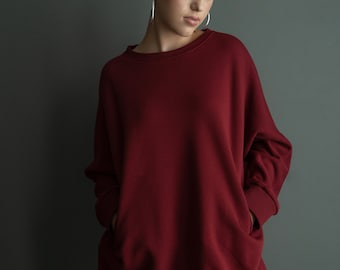 Sudadera de algodón Savana, blusa de algodón roja, top de algodón, blusa holgada de algodón