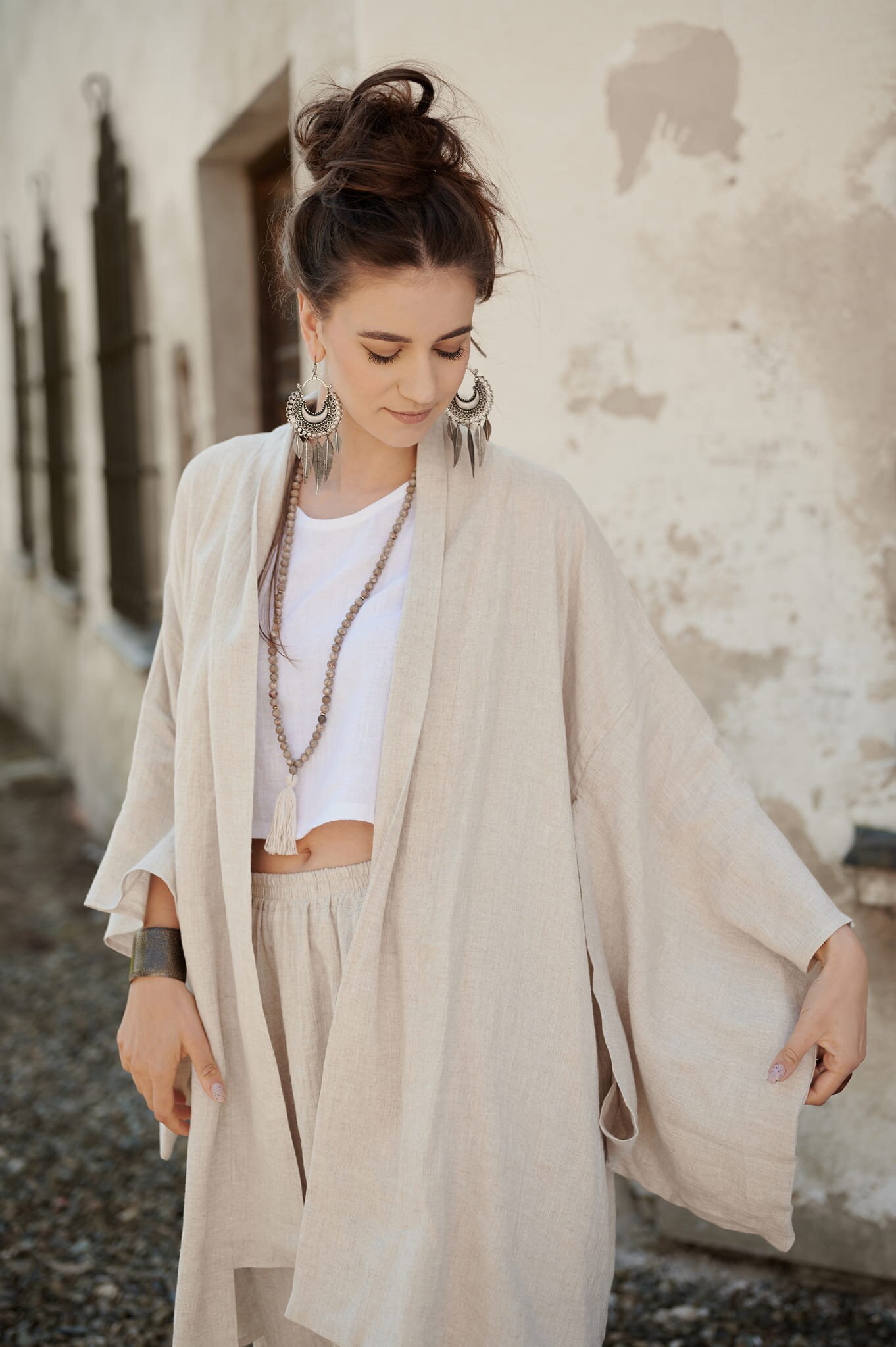 CAMBIO(カンビオ)】 KIMONO Like Linen Rayon 3-4 Sleeve Gown