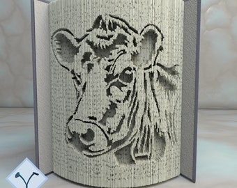 Cow: Book Folding Pattern, Instruction DIY folded book art, cut and fold books & only cut, free patterns + texture