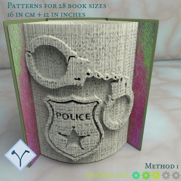 Police Badge: Book Folding Pattern, Instruction DIY folded book art, cut and fold books & only cut, free patterns + texture
