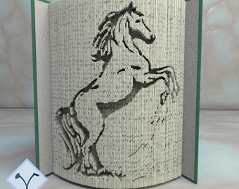 Rearing Horse: Book Folding Pattern, Instruction DIY folded book art, cut and fold books & only cut, free patterns + texture