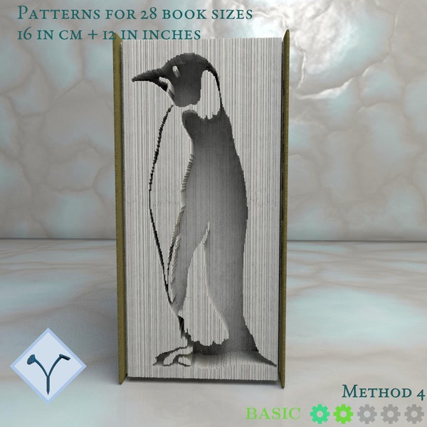 Emperor Penguin: Book Folding Pattern, Instruction DIY folded book art, cut and fold books & only cut, free patterns + texture