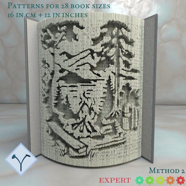 Camping In Mountains: Book Folding Pattern, Instruction DIY folded book art, cut and fold books & only cut, free patterns + texture