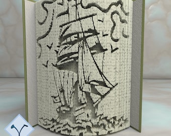 Ship: Book Folding Pattern, Instruction DIY folded book art, cut and fold books & only cut + free patterns + free texture