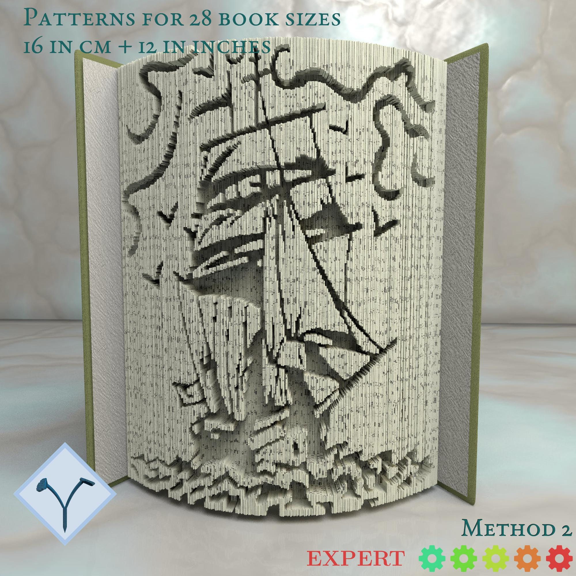 Ship: Book Folding Pattern, Instruction DIY folded book art, cut and fold books & only cut + free patterns + free texture