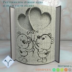 Teddy Bears In Love: Book Folding Pattern, Instruction DIY folded book art, cut and fold books & only cut + free patterns + free texture