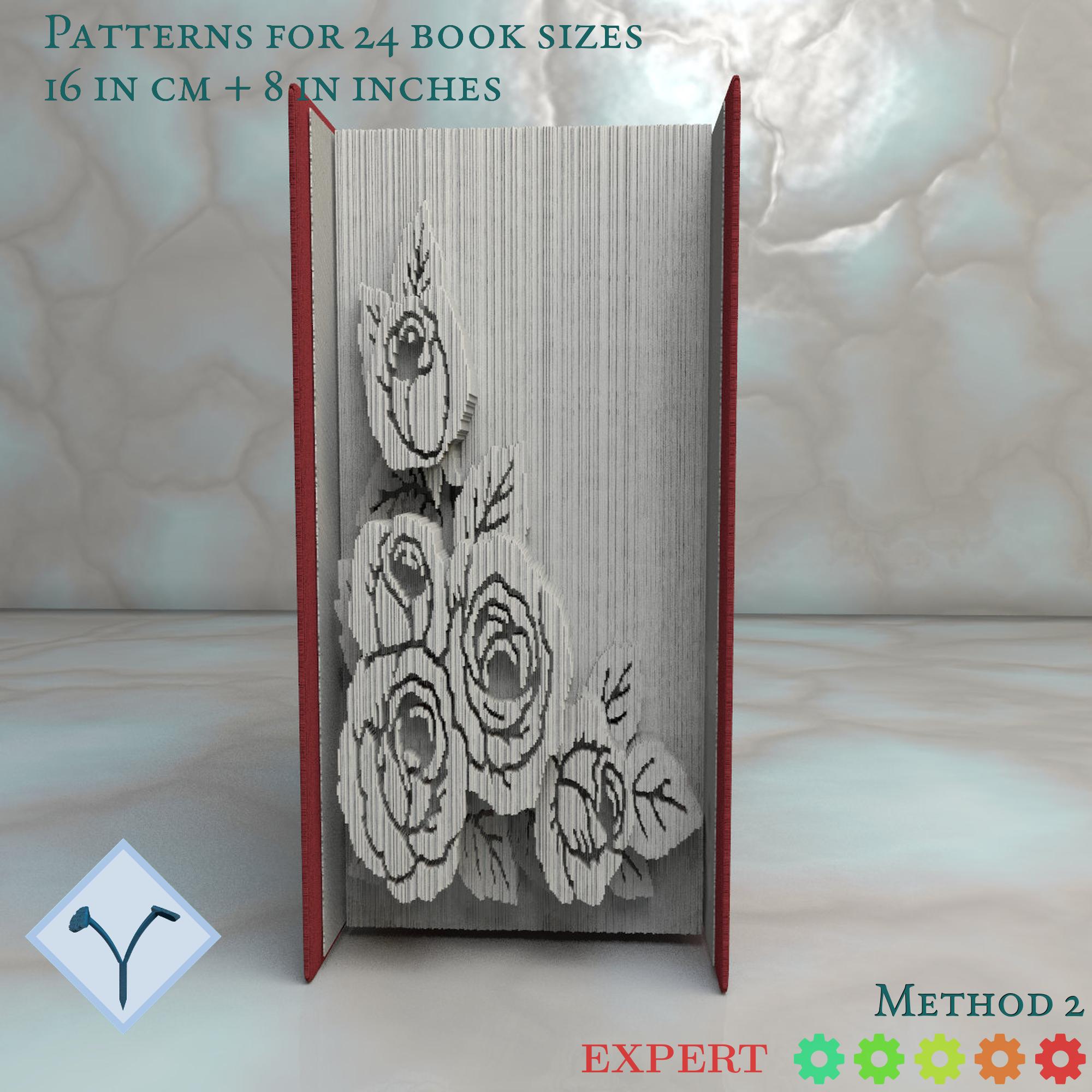 Five Roses: Multilayered Book Art Pattern, Instruction DIY Cut and Fold ...