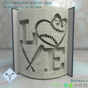 Baseball - Love: Book Folding Pattern, Instruction DIY folded book art, cut and fold books & only cut + free patterns + free texture