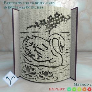 Swan In Lake: Book Folding Pattern, Instruction DIY folded book art, cut and fold books & only cut + free patterns + free texture