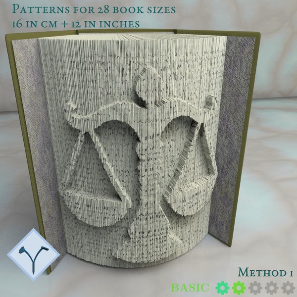 Judge - Law; Justice Scale: Book Folding Pattern, Instruction DIY folded book art, cut and fold books & only cut, free patterns + texture