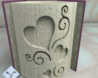 Hearts: Book Folding Pattern, Instruction DIY folded book art, cut and fold books & only cut + free patterns + free texture