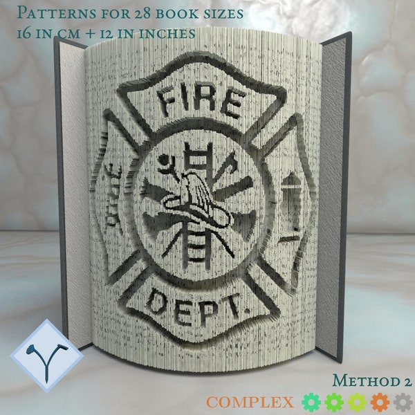 Firefighter Badge: Book Folding Pattern, Instruction DIY folded book art, cut and fold books & only cut, free patterns + texture