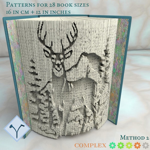 Deer In Mountains: Book Folding Pattern, Instruction DIY folded book art, cut and fold books & only cut + free patterns + free texture