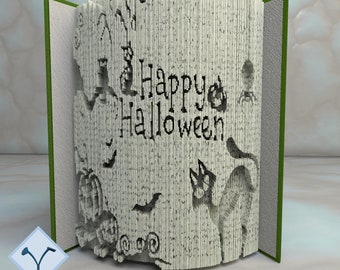 Halloween Night: Book Folding Pattern, Instruction DIY folded book art, cut and fold books & only cut + free patterns + free texture