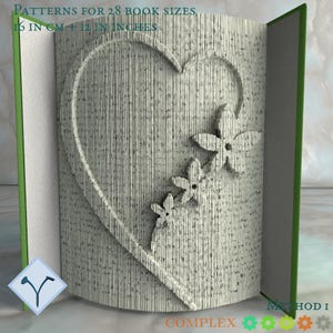 Flowers On Heart: Multilayered Book Art Pattern, Instruction DIY cut and fold & only cut, Book folding digital templates