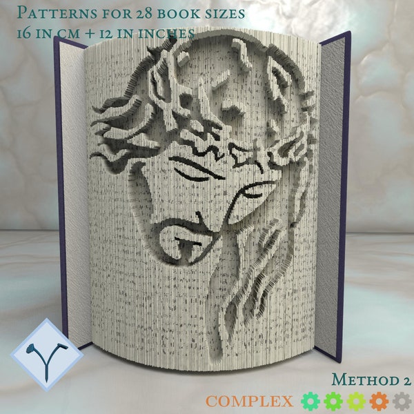 Jesus' Face: Book Folding Pattern, Instruction DIY folded book art, cut and fold books & only cut + free patterns + free texture