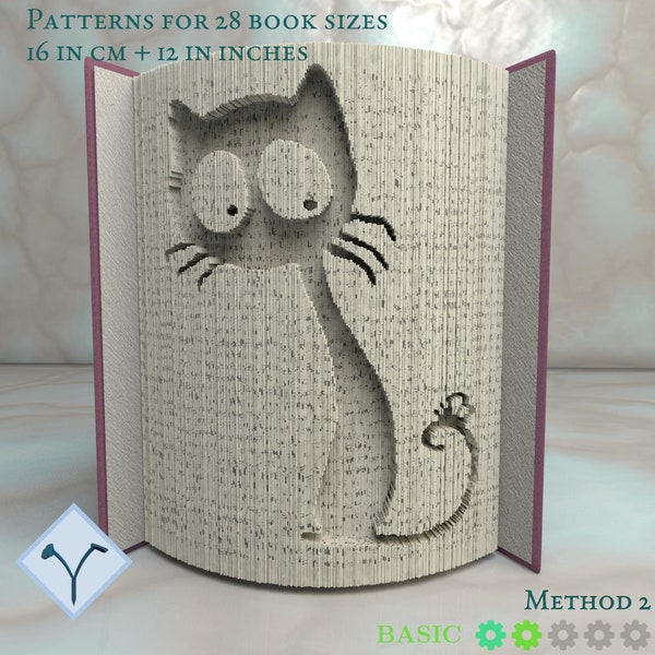 Surprised Cat: Book Folding Pattern, Instruction DIY folded book art, cut and fold books & only cut + free patterns + free texture