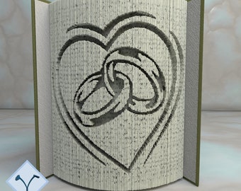 Wedding Rings, Heart: DIY Cut & Fold Art, Book Folding Pattern and Instructions (PDF)